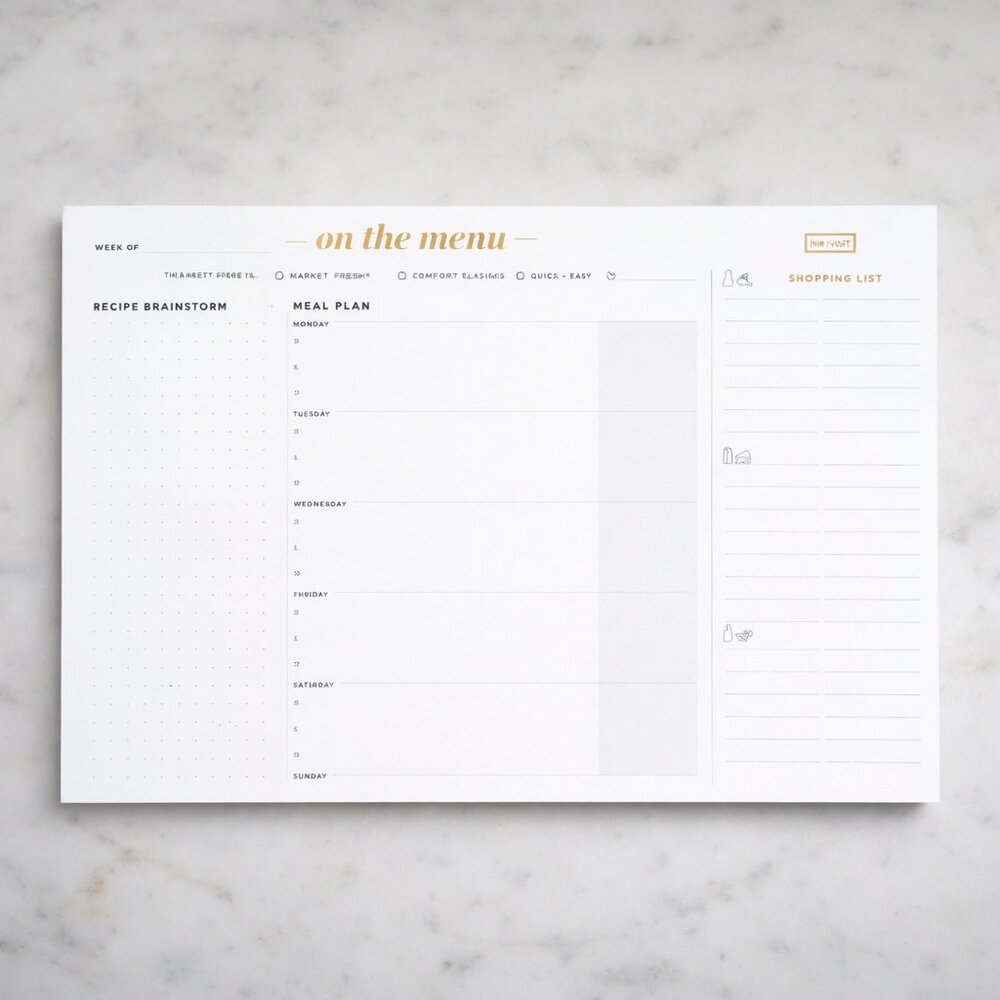 Ink + Volt “On the Menu” Weekly Meal Planner Pad | Tear-Off Grocery List